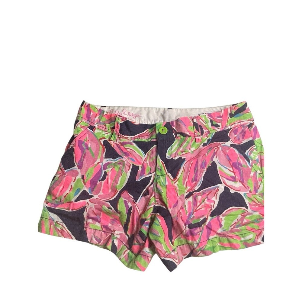 Lilly Pulitzer Callahan 5" Inseam Shorts SZ 6 Navy In The Vias Tropical Leaves